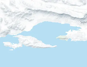 Map: the airport in Kaštela, between Trogir and Split, with the marinas around the bay