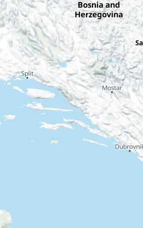 Map of the seven-day Split to Dubrovnik route